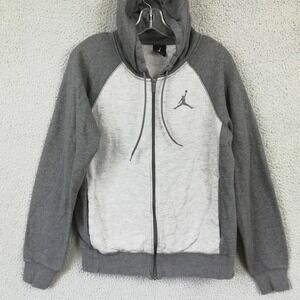Jordan Air Mens Sweatshirt Hoodie 3 Fleece Gray Light Gray Colorblock Full Zip S